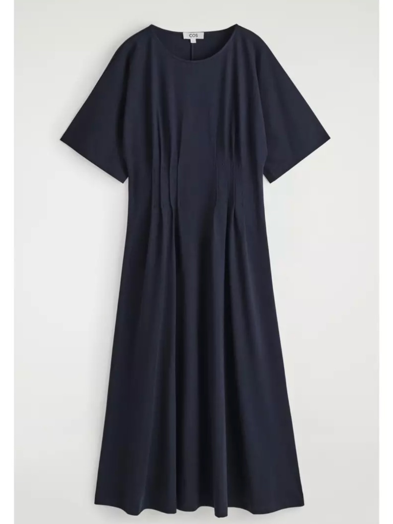 Cos Pintucked Cotton Mini Dress - Black - Size L